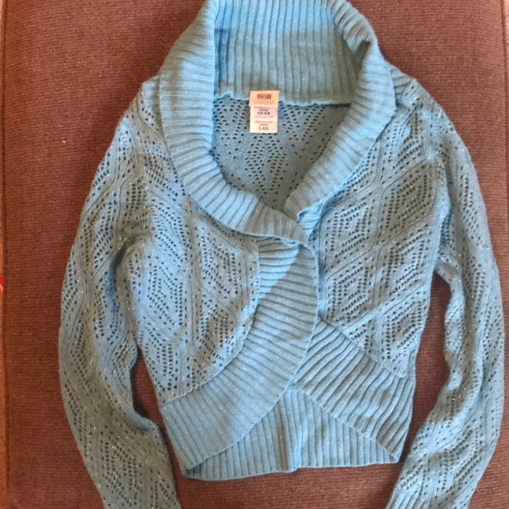Aqua glittery one button shrug